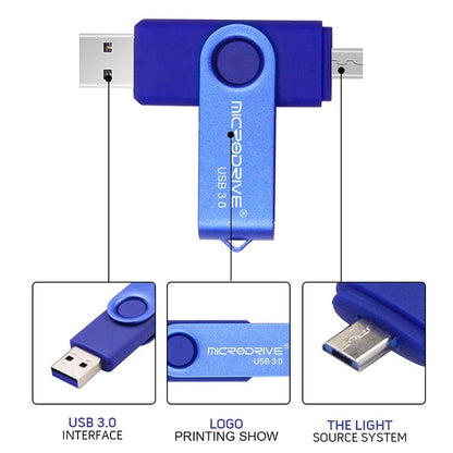 MicroDrive 16GB USB 3.0 Android Phone & Computer Dual-use Rotary Metal U Disk (Pink) - USB Flash Drives by MicroDrive | Online Shopping UK | buy2fix